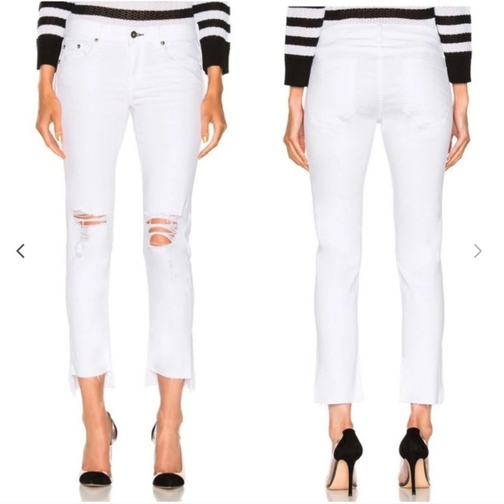 Rag & Bone Dre Capri White Distressed Women's Jeans, Frayed, Stretch, sz 28.